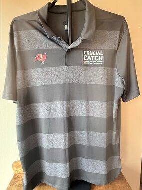 Crucial Gray Striped Polo with Team Patch L